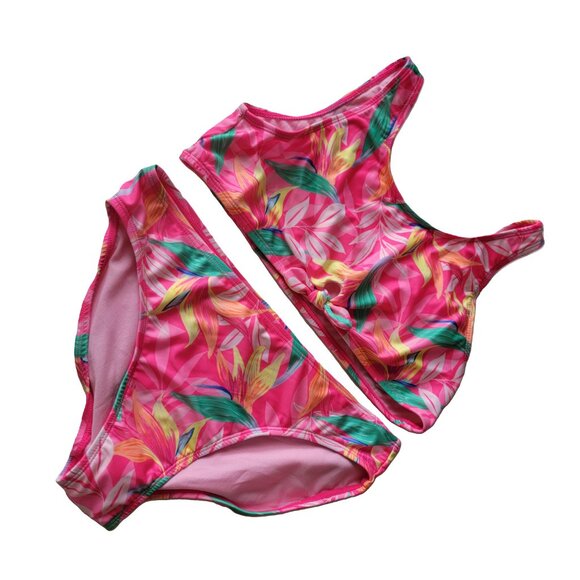 wonder nation Floral Bikini Swimsuit Bow Front UPF50 Pink Yellow XL 14-16 NWT - Picture 9 of 10